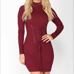 Yessica Corset Dress - Burgundy